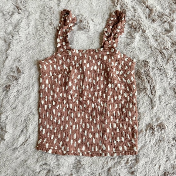 NWOT Abercrombie & Fitch Mauve Dashed Dotted Smocked Ruffle Tank - Picture 1 of 4